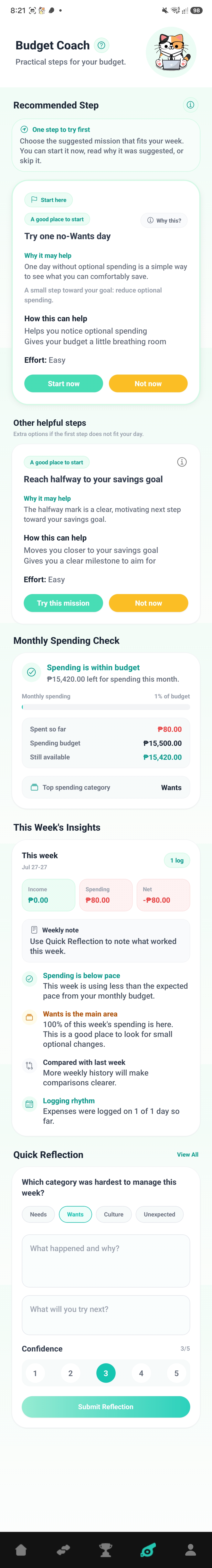 KakeiBuddy Budget Coach recommended step