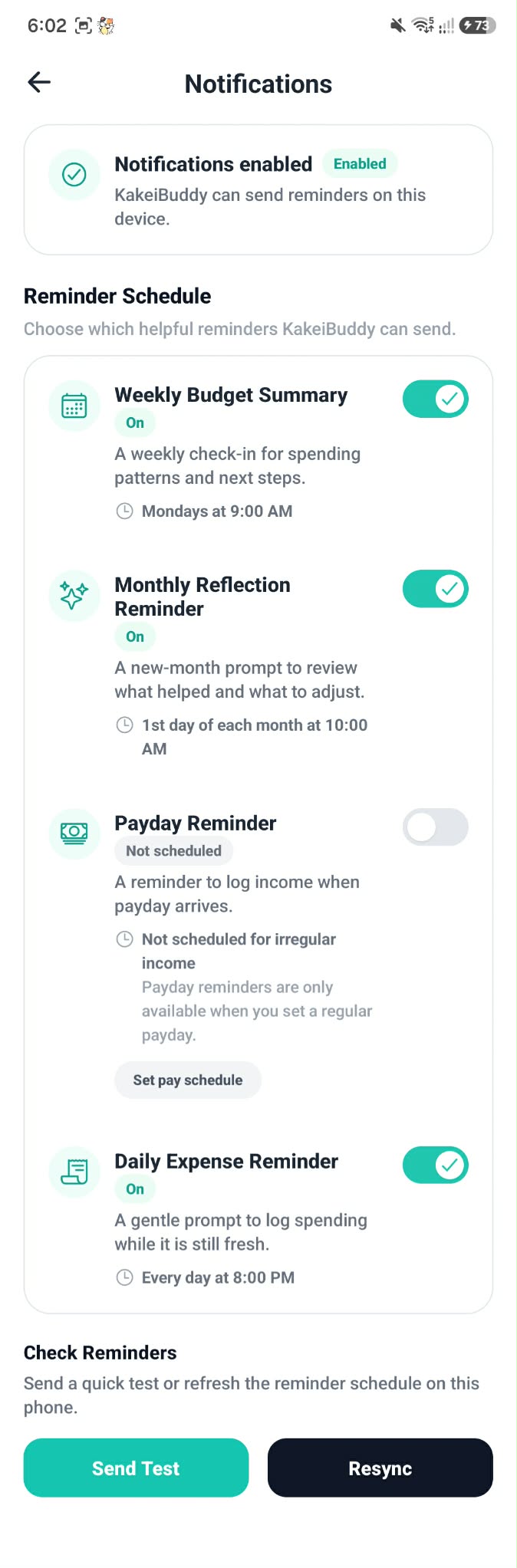 KakeiBuddy notification settings screen