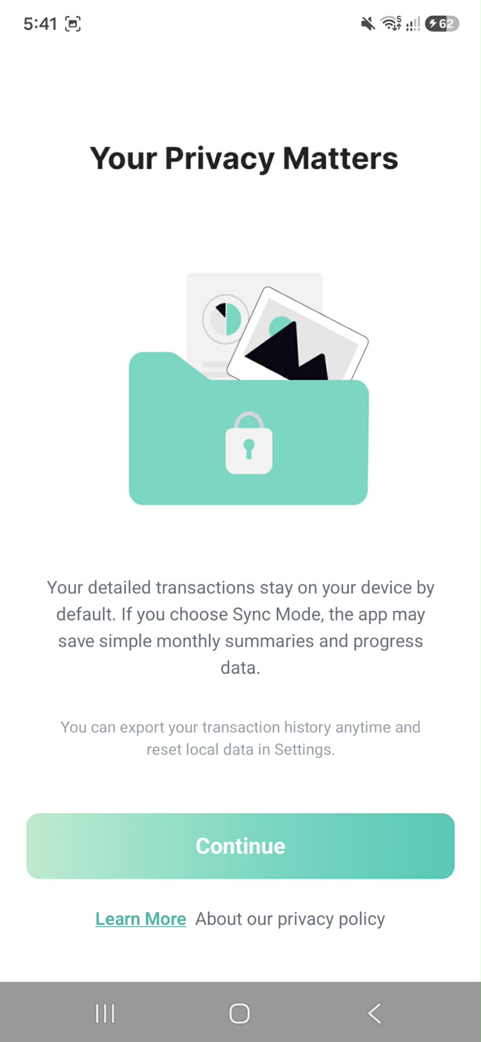 KakeiBuddy privacy introduction screen