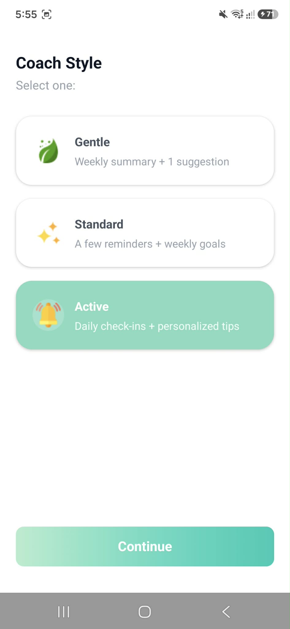 KakeiBuddy coach style setup screen