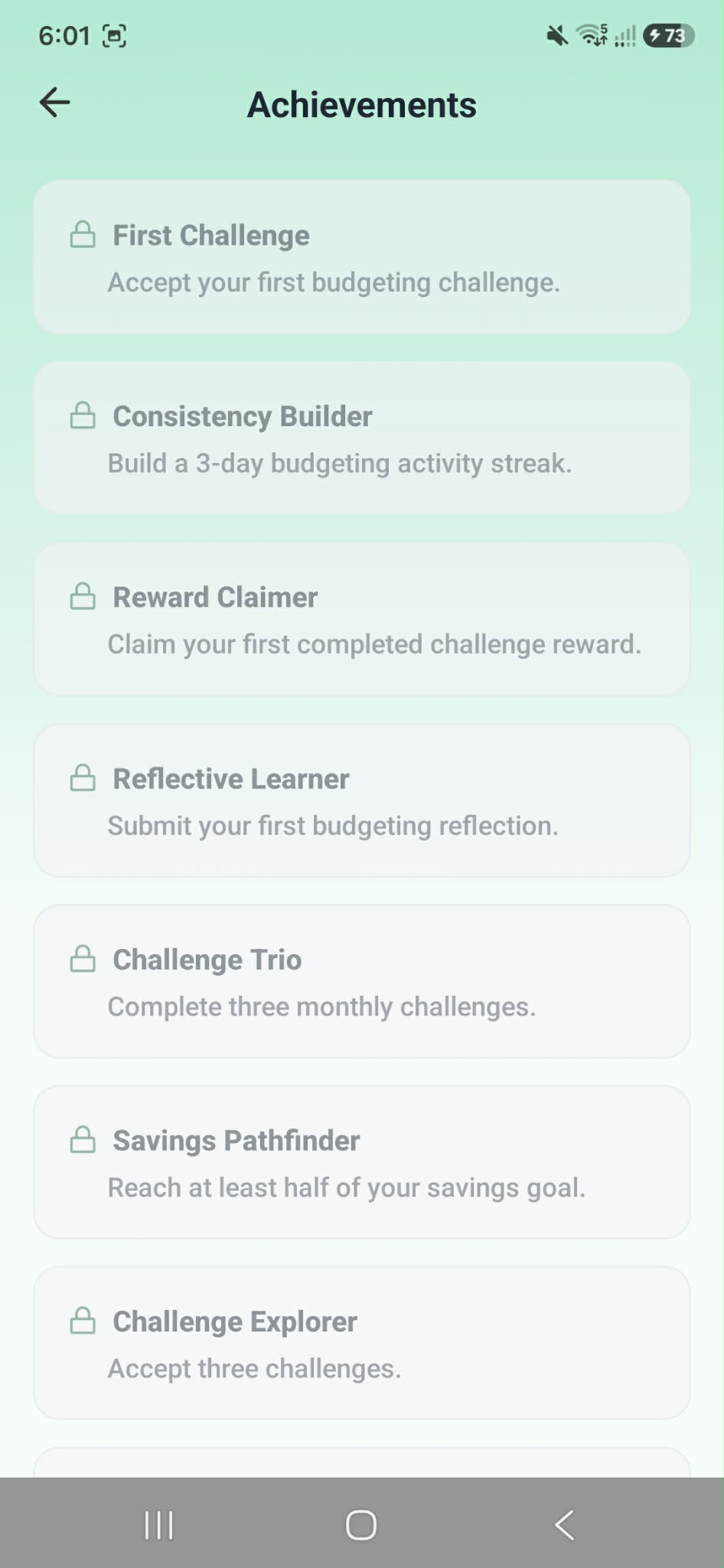 KakeiBuddy achievements screen