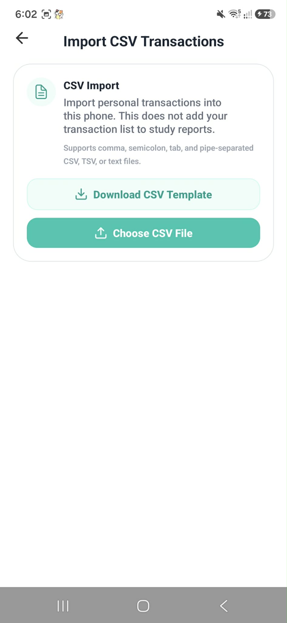 KakeiBuddy CSV import screen