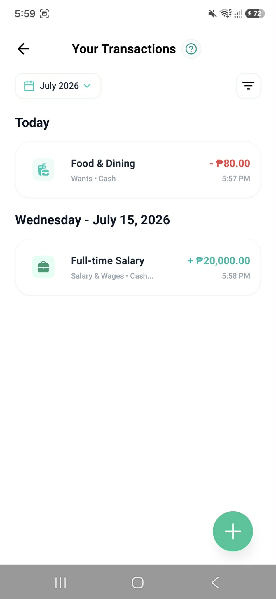 KakeiBuddy all transactions list screen