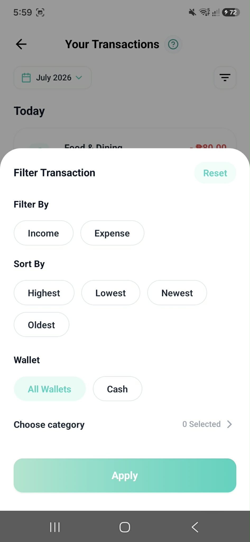 KakeiBuddy transaction filter modal