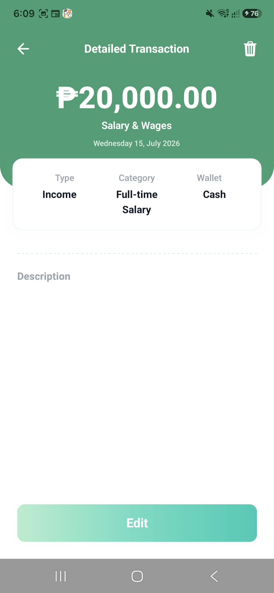 KakeiBuddy detailed income transaction screen