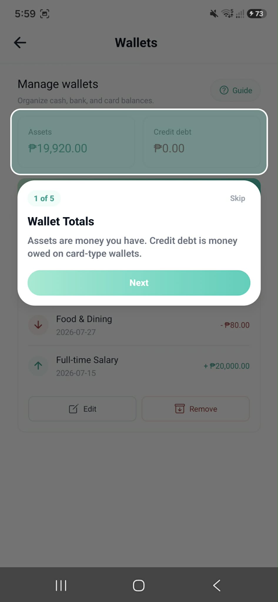 KakeiBuddy wallets guide overlay